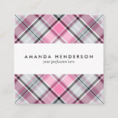 ピンクの格子縞パターン上品 スクエア名刺 (正面)