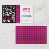 ピンクの格子縞、グランジな黒板の名刺 名刺 (正面/裏面)