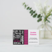 ピンクの格子縞、グランジな黒板の名刺 名刺 (スタンド正面)