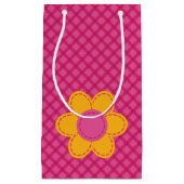 ピンクの格子縫いフローラデザイン誕生日の女の子 スモールペーパーバッグ (正面)