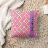 ピンクの格子，クローバー，トレリス，あなたの名前 クッション (ブランケット)