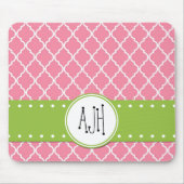 ピンクの格子，クローバー，トレリス，モノグラム マウスパッド (正面)