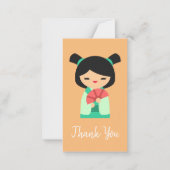 ピンクの桃とアクアコケシ日本のの人形 ノートカード (正面)