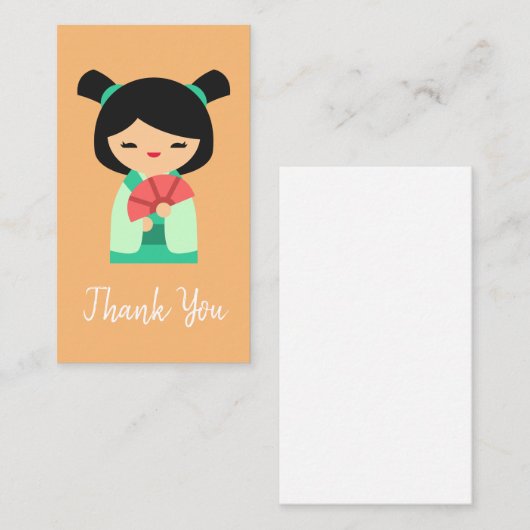 ピンクの桃とアクアコケシ日本のの人形 ノートカード (正面/裏面)