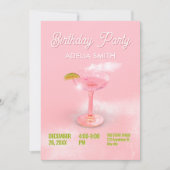 ピンクの桃のカクテルマルガリータ誕生日パーティー 招待状 (正面)