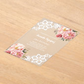 ピンクの桃のフローラレース誕生日 アクリル招待状 (レイダウン)