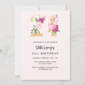 ピンクの桃のフローラ番号金ゴールド21日 招待状 (正面)