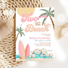 ピンクの桃の女の子 TWO the BEACH サーフィン 2歳の誕生日 招待状