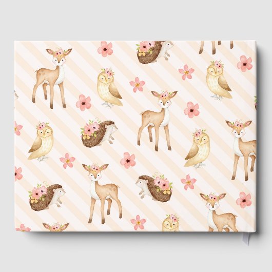 ピンクの桃の森の動物の赤ちゃんシャワー ゲストブック (裏面)