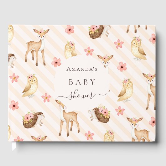 ピンクの桃の森の動物の赤ちゃんシャワー ゲストブック (正面)
