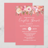 ピンクの桃の珊瑚の水彩画のカップルシャワーの招待状 招待状 (正面/裏面)