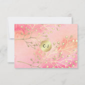 ピンクの桃の結婚枝 サンキューカード (裏面)