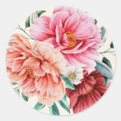 ピンクの桃の芍薬 ワインレッドの花と葉 ラウンドシール (正面)