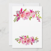 ピンクの桃の花とバラの水彩画 ブライダルシャワー 招待状 (裏面)