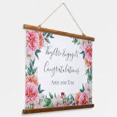 ピンクの桃の花と白の花の牡丹のエンゲージメントバナー 吊り下げ型タペストリー (傾斜あり)