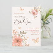 ピンクの桃の花のベビーシャワー 招待状 (スタンド正面)