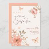 ピンクの桃の花のベビーシャワー 招待状 (正面/裏面)
