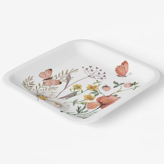 ピンクの桃の花のワイルドフラワースクエア ペーパープレート (傾斜あり)