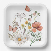 ピンクの桃の花のワイルドフラワースクエア ペーパープレート (正面)