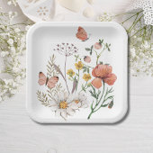 ピンクの桃の花のワイルドフラワースクエア ペーパープレート