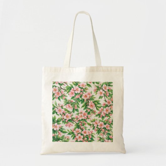 ピンクの桃の花の植物学的なフラワーパターン トートバッグ (正面)