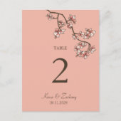 ピンクの桃の花の結婚式テーブルナンバーカード ポストカード (正面)