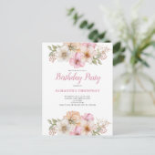 ピンクの桃の花の誕生日招待状 ポストカード (スタンド正面)
