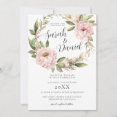 ピンクの桃の花をあしらったエレガントなウェディング 招待状 (正面)