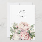 ピンクの桃の花をあしらったエレガントな結婚式 セーブザデート (裏面)