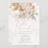 ピンクの桃の花イースターブランチ 招待状 (正面/裏面)