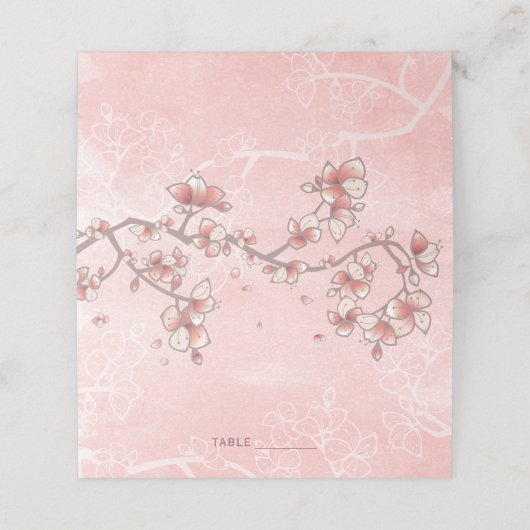 ピンクの桃の花ロマンチックな花模様アジ結婚アン プレイスカード (外部開封)