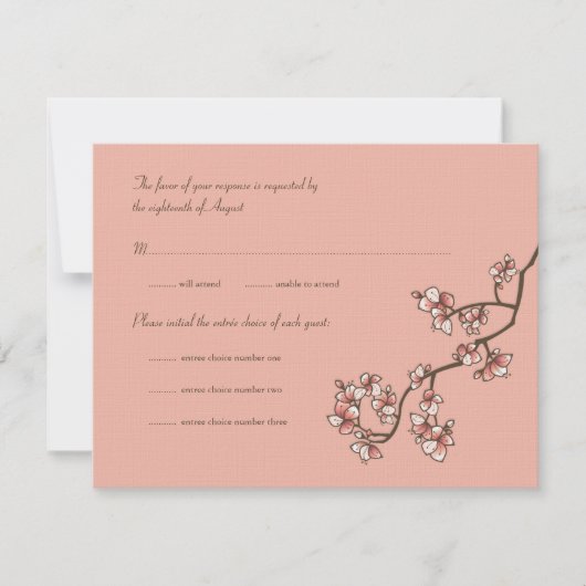 ピンクの桃の花中国の結婚式RSVPカード 出欠カード (正面)