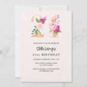 ピンクの桃の花模様の金色のラグジュアリーな21歳の誕生日 招待状 (正面)