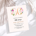 ピンクの桃の花模様60th誕生日の予算の招待<br><div class="desc">60歳モダンのスタイリッシュ誕生日パーティーへの華やかな招待。桃の色の背景。飾はフェイク金ゴールドとピンク。名前は手書文字のスタイルスモダンクリプト付き。カスタマイズしてパーティー詳細を追加する。1枚= 1枚の招待状を印刷したエッジからエッジ</div>