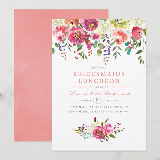 ピンクの桃の花 ブライドメイドのランチ会 招待状 (正面/裏面)
