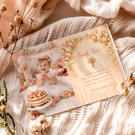 ピンクの桃の花 1歳の誕生日 サンキューカード
