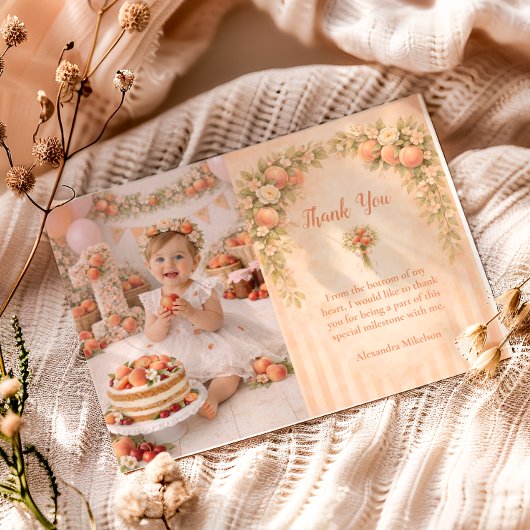 ピンクの桃の花 1歳の誕生日 サンキューカード