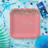 ピンクの桃の金ゴールドレースのスパークエレガントル ペーパープレート (パーティー)