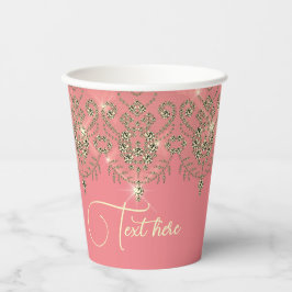 ピンクの桃の金ゴールドレースのスパークエレガントル 紙コップ
