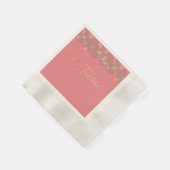 ピンクの桃の金ゴールドレースのスパークエレガントル 縁ありカクテルナプキン (角)