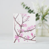 ピンクの桃の開花枝の春 インビテーションポストカード (スタンド正面)