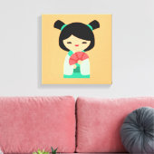 ピンクの桃アクアコケシ日本の人形 キャンバスプリント (インサイチュ (リビング))