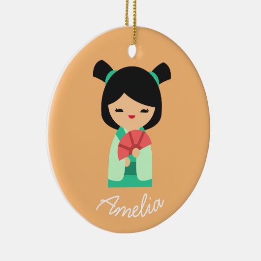 ピンクの桃アクアコケシ日本の人形 セラミックオーナメント (右)