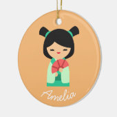 ピンクの桃アクアコケシ日本の人形 セラミックオーナメント (左)