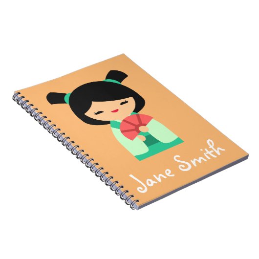 ピンクの桃アクアコケシ日本の人形 ノートブック (右側)