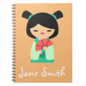 ピンクの桃アクアコケシ日本の人形 ノートブック (正面)