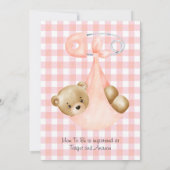 ピンクの桃テディベアおむつ女の子ベビーシャワー 招待状 (裏面)