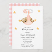 ピンクの桃テディベアおむつ女の子ベビーシャワー 招待状 (正面/裏面)