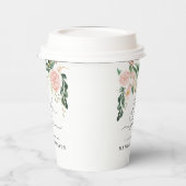 ピンクの桃フローラの水色のベビーシャワーパーティー 紙コップ (左)