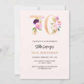 ピンクの桃フローラナンバーズ金ゴールド70歳の誕生日 招待状 (正面)